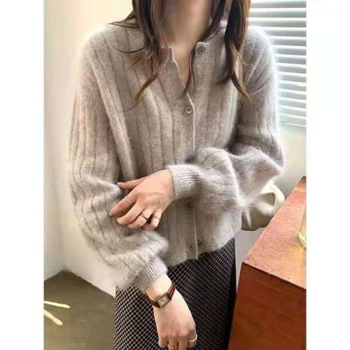 Raccoon velvet knitted top mohair sweater cardigan jacket for women autumn and winter outer wear 2024 new design niche