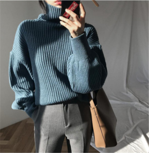 Turtleneck sweater women's mid-length autumn and winter thick Korean style loose lazy outer wear pullover long-sleeved sweater