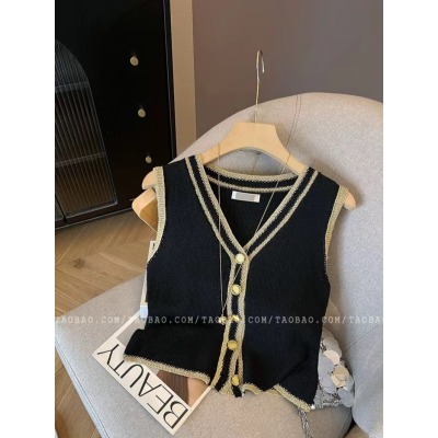 Thai cardigan V-neck sleeveless stacked vest for women 2024 summer new fashion high-end slim short top