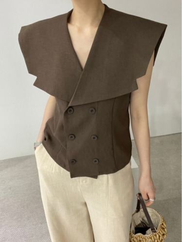 The size has been updated Korean chic summer new style double-breasted large lapel fashion tops vest shirt