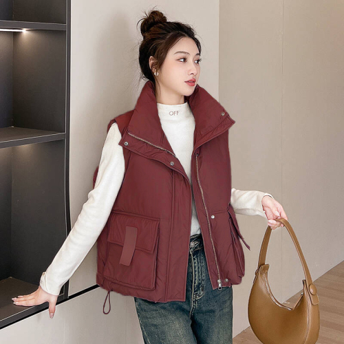 Actual shot of 2024 new style down cotton stand-up collar back fungus edge splicing vest jacket thickened cotton vest