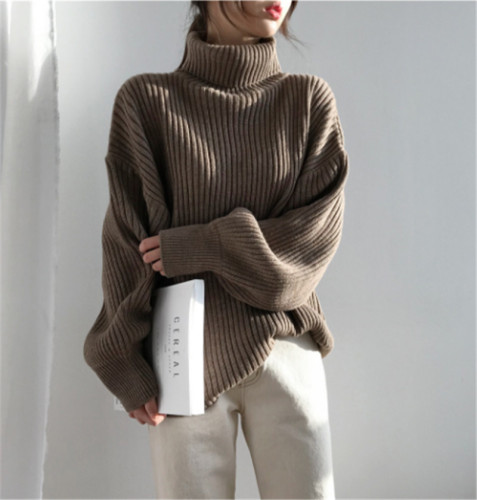 Turtleneck sweater women's mid-length autumn and winter thick Korean style loose lazy outer wear pullover long-sleeved sweater