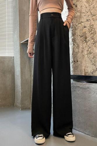 Actual shot ~ 2024 new autumn Korean style high-waisted slimming loose wide-leg pants floor-length casual pants for women