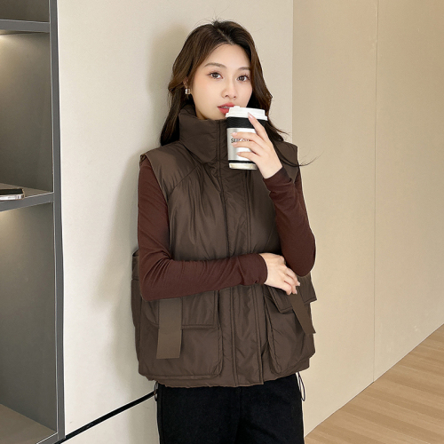 Actual shot of 2024 new style down cotton stand-up collar back fungus edge splicing vest jacket thickened cotton vest