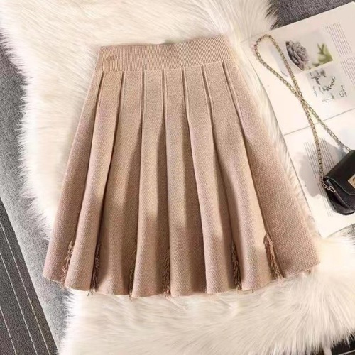 Thickened knitted pleated skirt 2024 new autumn and winter versatile high-waisted slimming A-line skirt student skirt for women