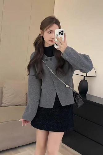 Two-button design solid color knitted cardigan for women autumn and winter 2024 Korean style new loose and versatile sweater jacket