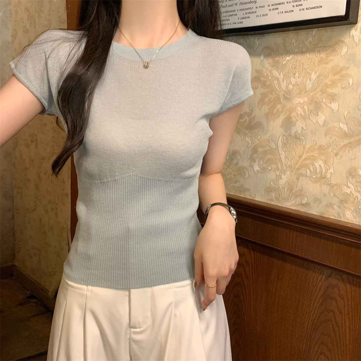 Photographed Summer Korean Style Slimming and Comfortable Thin Knit Top for Women