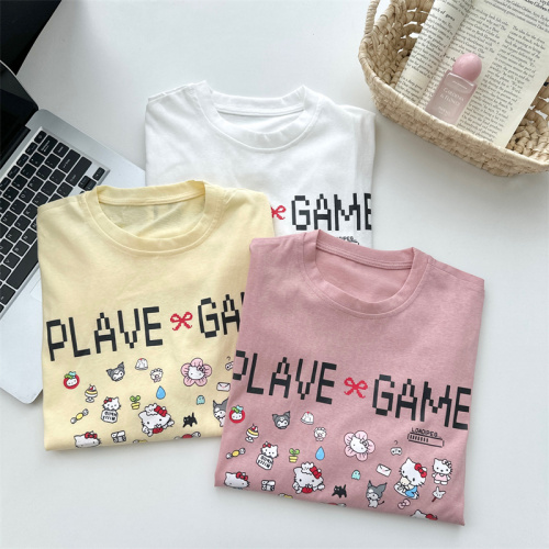 Fan Zhiqiao's design Kitty printed T-shirt for small women, fashionable, casual and versatile short-sleeved round neck loose top