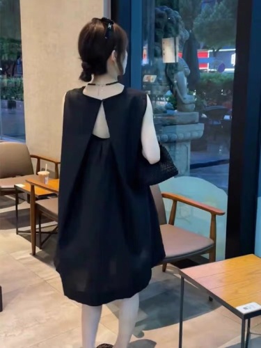 Korean style hollow back open back sleeveless dress for women 2024 summer new style high-end loose straight vest dress