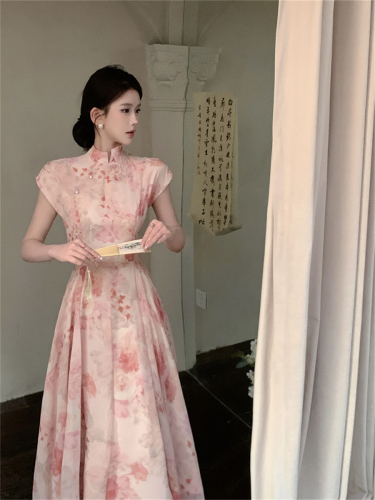 Real shot of new Chinese style improved cheongsam with new long skirt