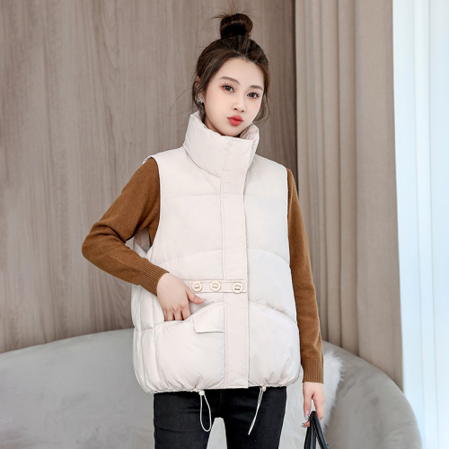 Real shot of large size down cotton vest for women in winter new Korean style loose outer wear large pocket embroidered vest vest