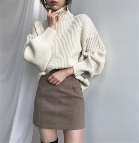 Turtleneck sweater women's mid-length autumn and winter thick Korean style loose lazy outer wear pullover long-sleeved sweater