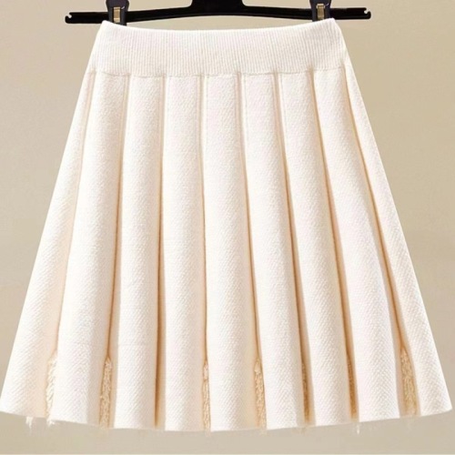 Thickened knitted pleated skirt 2024 new autumn and winter versatile high-waisted slimming A-line skirt student skirt for women