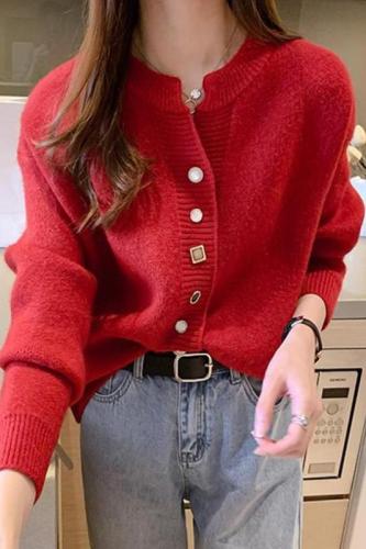 Knitted cardigan for women in autumn and winter new Korean style fashionable loose lazy style internet celebrity top wear round neck sweater jacket