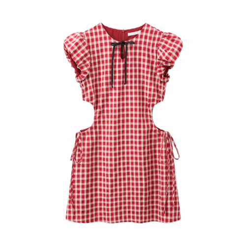 Original method + zipper hot girl hollow plaid skirt summer slimming slim and cold royal sister style dress