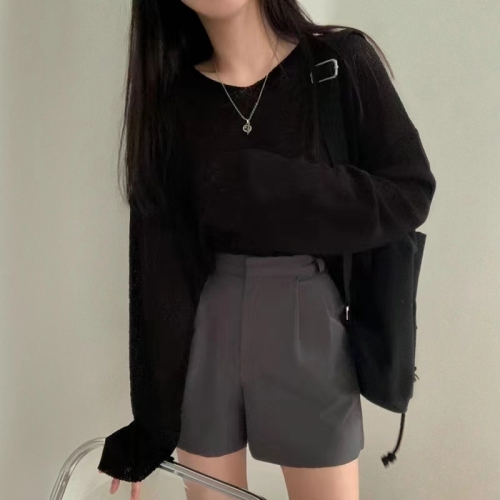 Korean chic lazy off-shoulder sleeves long-sleeved thin knitted sun protection blouse top women's pullover solid color