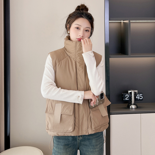 Actual shot of 2024 new style down cotton stand-up collar back fungus edge splicing vest jacket thickened cotton vest