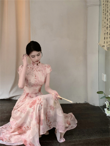 Real shot of new Chinese style improved cheongsam with new long skirt