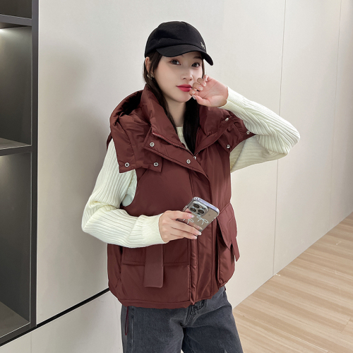 Real shot of 2024 autumn and winter short down vest, Korean version, new loose stand-up collar, versatile vest, waistcoat and vest, trendy