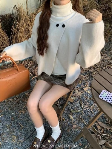 Two-button design solid color knitted cardigan for women autumn and winter 2024 Korean style new loose and versatile sweater jacket