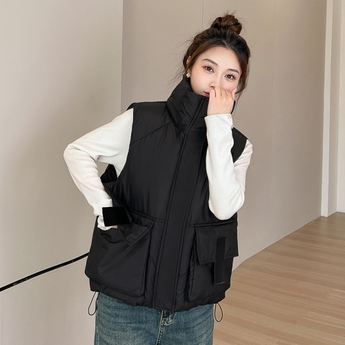 Actual shot of 2024 new style down cotton stand-up collar back fungus edge splicing vest jacket thickened cotton vest