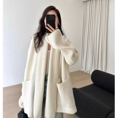 Temperamental mid-length sweater jacket for women in autumn and winter thickened loose lazy slim sweater outer top