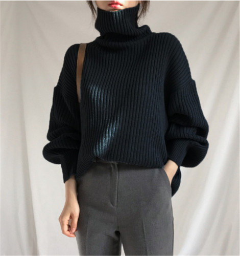 Turtleneck sweater women's mid-length autumn and winter thick Korean style loose lazy outer wear pullover long-sleeved sweater