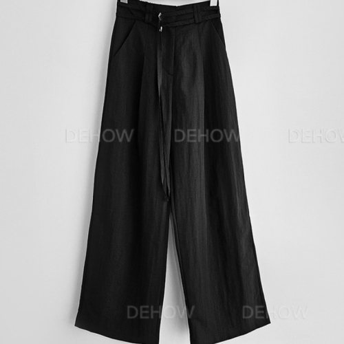 Wide-leg casual pants, high-waisted, loose drawstring lace-up pants