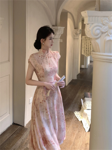 Real shot of new Chinese style improved cheongsam with new long skirt