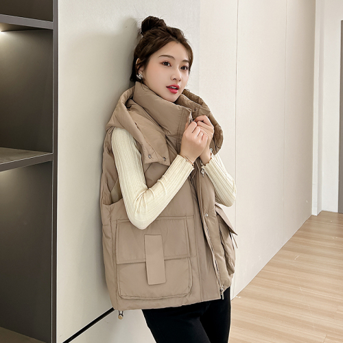 2024 Autumn and Winter Short Cotton Jackets Korean Style New Loose Stand Collar Versatile Vests Vests and Vests Trendy