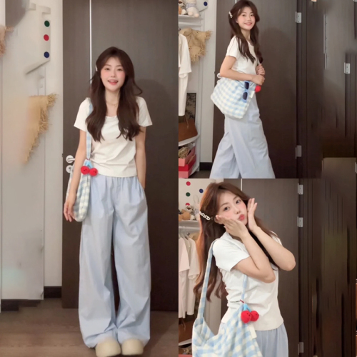 White U-neck short-sleeve women's T-shirt summer regular shoulder slimming summer wear waist-cinching short top summer style large collar