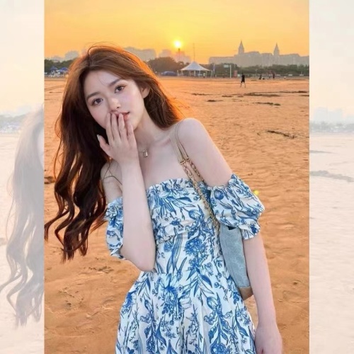 1*1 Original Method Sanya Seaside Vacation Fairy Dress French One-Neck Long Dress Summer Photo Tour