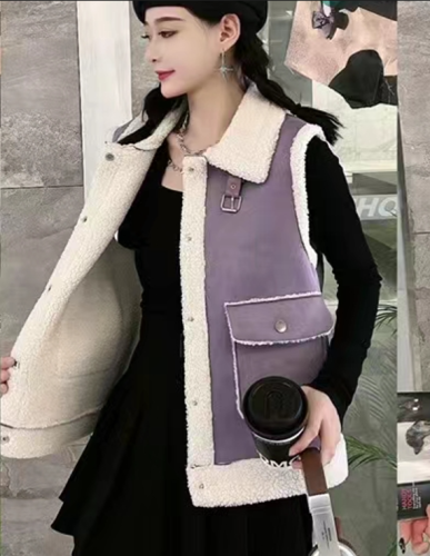 Lamb hair vest, fur coat, women's winter new fashion fur all-in-one motorcycle jacket trendy