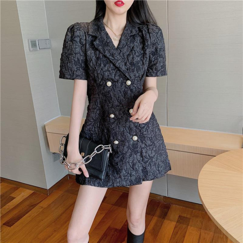 Suit dress 2024 summer new style French style short-sleeved waist slimming white puff sleeve short skirt for women