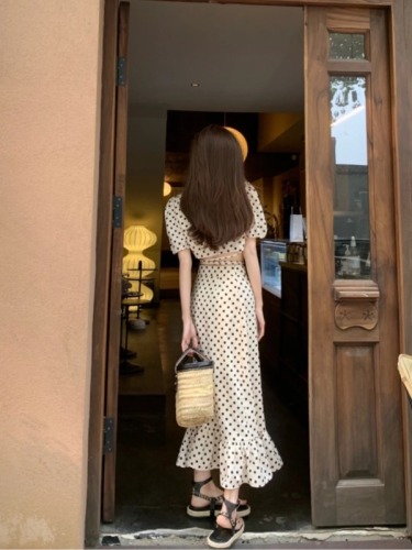 COOLLINE Lin Zixi Anne's Diary French Polka Dot Dress 2024 Puff Sleeve Top and Skirt Suit