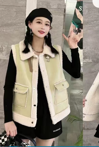 New fashionable vest for women, short fur one-piece imitation velvet vest, waistcoat, trendy coat, cardigan top