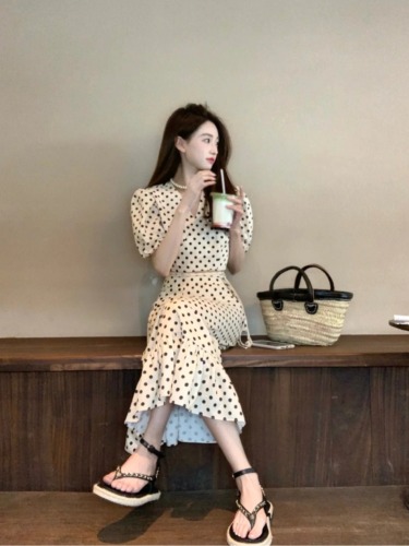 COOLLINE Lin Zixi Anne's Diary French Polka Dot Dress 2024 Puff Sleeve Top and Skirt Suit