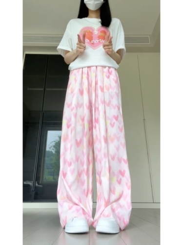 Pink Love Ice Silk Yamamoto Pants Women's Summer Thin 2024 New High Waist Casual Small Drapey Wide Leg Pants