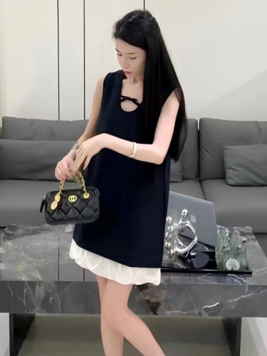 French style small fragrant hollow sleeveless dress for women 2024 summer new style high-end loose and slim a-line skirt