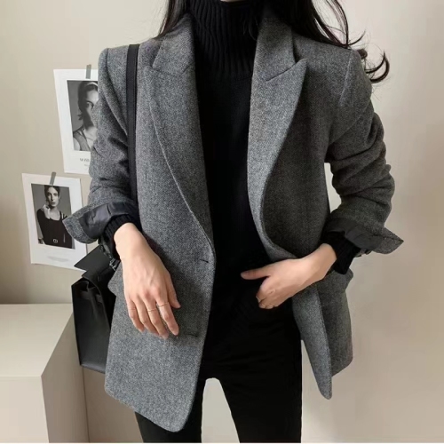 Original 2024 new autumn clothing solid color versatile woolen blazer for women