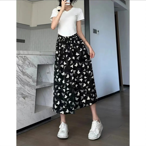 Tie-dyed chiffon culottes for women summer 2024 new thin high-waisted slim printed large skirt national style wide-leg pants