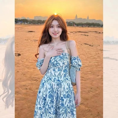 1*1 Original Method Sanya Seaside Vacation Fairy Dress French One-Neck Long Dress Summer Photo Tour