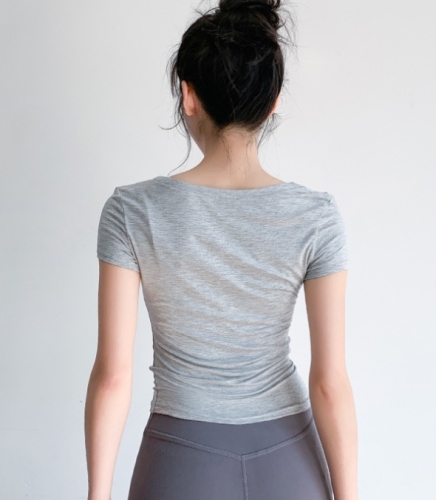 Sports short-sleeved women's summer thin tight-fitting right-shoulder slim v-neck yoga T-shirt running training fitness top