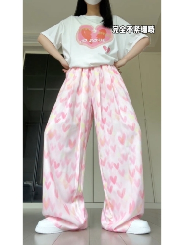 Pink Love Ice Silk Yamamoto Pants Women's Summer Thin 2024 New High Waist Casual Small Drapey Wide Leg Pants