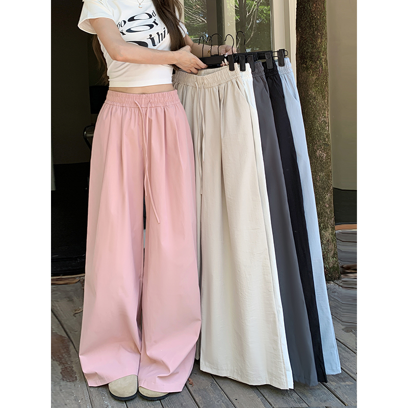 Real shot!  2024 New Elastic Waist Drawstring Slimming Casual Pants Women's Loose Wide Leg Pants