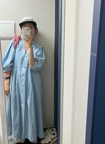 Korean style V-neck loose long dress