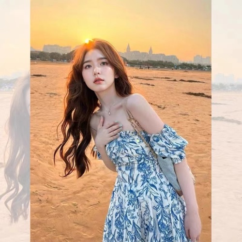 1*1 Original Method Sanya Seaside Vacation Fairy Dress French One-Neck Long Dress Summer Photo Tour