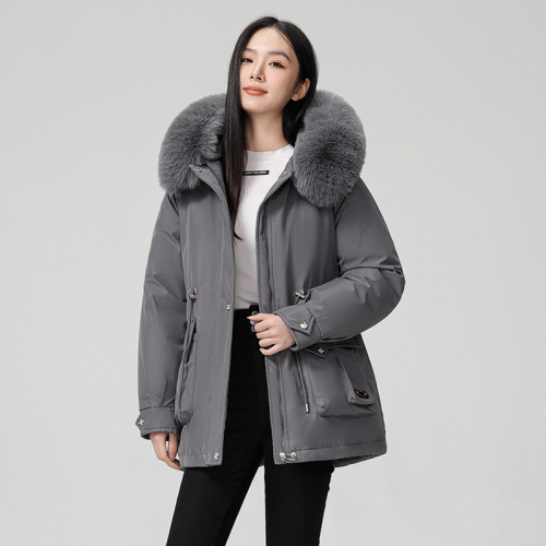 Real fur collar removable fur all-in-one jacket for women mid-length winter 2024 new fur thickened cotton jacket