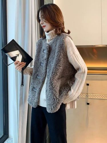 Lamb Plush Vest Women European Station 2024 Autumn and Winter New European Outerwear Fur Integrated Waistcoat Short Jacket