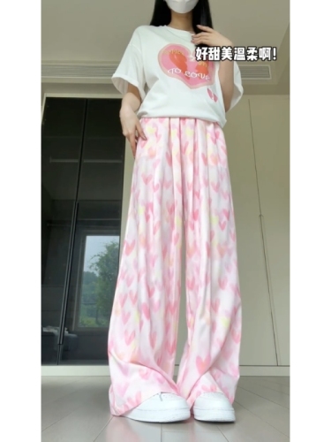 Pink Love Ice Silk Yamamoto Pants Women's Summer Thin 2024 New High Waist Casual Small Drapey Wide Leg Pants